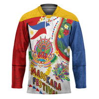 Philippines MassKara Festival Hockey Jersey Smile Masks with Hawaiian Art Pattern and Tropical Plants