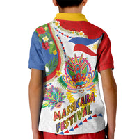 Philippines MassKara Festival Kid Polo Shirt Smile Masks with Hawaiian Art Pattern and Tropical Plants