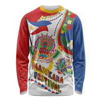 Philippines MassKara Festival Long Sleeve Shirt Smile Masks with Hawaiian Art Pattern and Tropical Plants