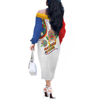 Philippines MassKara Festival Off The Shoulder Long Sleeve Dress Smile Masks with Hawaiian Art Pattern and Tropical Plants LT03 - Polynesian Pride