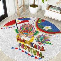 Philippines MassKara Festival Round Carpet Smile Masks with Hawaiian Art Pattern and Tropical Plants LT03 Multicolor - Polynesian Pride