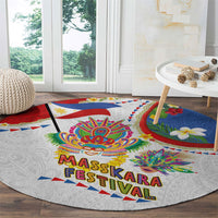 Philippines MassKara Festival Round Carpet Smile Masks with Hawaiian Art Pattern and Tropical Plants LT03 - Polynesian Pride