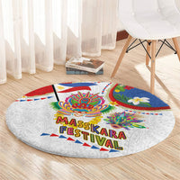 Philippines MassKara Festival Round Carpet Smile Masks with Hawaiian Art Pattern and Tropical Plants LT03 - Polynesian Pride