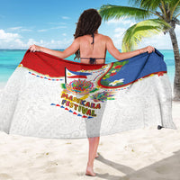 Philippines MassKara Festival Sarong Smile Masks with Hawaiian Art Pattern and Tropical Plants LT03 - Polynesian Pride