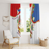 Philippines MassKara Festival Window Curtain Smile Masks with Hawaiian Art Pattern and Tropical Plants LT03 - Polynesian Pride