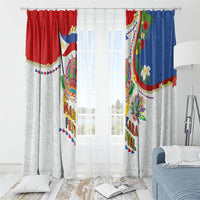 Philippines MassKara Festival Window Curtain Smile Masks with Hawaiian Art Pattern and Tropical Plants LT03 - Polynesian Pride