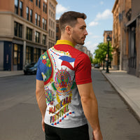Philippines MassKara Festival Zipper Polo Shirt Smile Masks with Hawaiian Art Pattern and Tropical Plants
