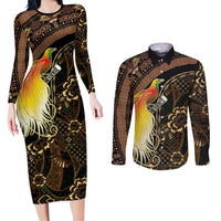Papua New Guinea and Indonesia Batik Couples Matching Long Sleeve Bodycon Dress and Long Sleeve Button Shirt Bird of Paradise with Tribal Batik Patterns LT03 Multicolor - Polynesian Pride