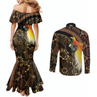 Papua New Guinea and Indonesia Batik Couples Matching Mermaid Dress and Long Sleeve Button Shirt Bird of Paradise with Tribal Batik Patterns LT03 - Polynesian Pride