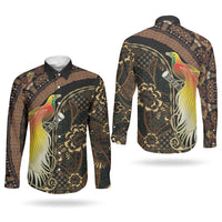 Papua New Guinea and Indonesia Batik Couples Matching Off Shoulder Maxi Dress and Long Sleeve Button Shirt Bird of Paradise with Tribal Batik Patterns LT03 - Polynesian Pride