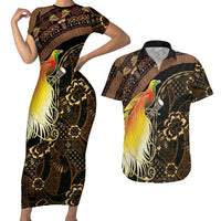 Papua New Guinea and Indonesia Batik Couples Matching Short Sleeve Bodycon Dress and Hawaiian Shirt Bird of Paradise with Tribal Batik Patterns LT03 Multicolor - Polynesian Pride