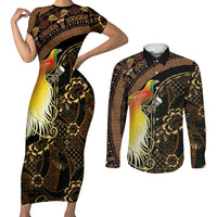 Papua New Guinea and Indonesia Batik Couples Matching Short Sleeve Bodycon Dress and Long Sleeve Button Shirt Bird of Paradise with Tribal Batik Patterns LT03 Multicolor - Polynesian Pride