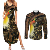 Papua New Guinea and Indonesia Batik Couples Matching Summer Maxi Dress and Long Sleeve Button Shirt Bird of Paradise with Tribal Batik Patterns LT03 Multicolor - Polynesian Pride