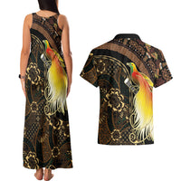 Papua New Guinea and Indonesia Batik Couples Matching Tank Maxi Dress and Hawaiian Shirt Bird of Paradise with Tribal Batik Patterns LT03 - Polynesian Pride