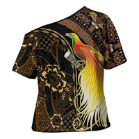 Papua New Guinea and Indonesia Batik Cross Shoulder Shirt Bird of Paradise with Tribal Batik Patterns
