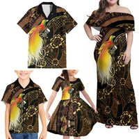Papua New Guinea and Indonesia Batik Family Matching Off Shoulder Maxi Dress and Hawaiian Shirt Bird of Paradise with Tribal Batik Patterns LT03 - Polynesian Pride
