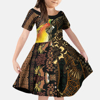 Papua New Guinea and Indonesia Batik Family Matching Puletasi and Hawaiian Shirt Bird of Paradise with Tribal Batik Patterns LT03 Daughter's Dress Multicolor - Polynesian Pride