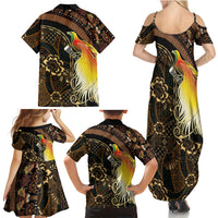 Papua New Guinea and Indonesia Batik Family Matching Summer Maxi Dress and Hawaiian Shirt Bird of Paradise with Tribal Batik Patterns LT03 Mom's Dress Multicolor - Polynesian Pride