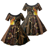 Papua New Guinea and Indonesia Batik Family Matching Summer Maxi Dress and Hawaiian Shirt Bird of Paradise with Tribal Batik Patterns LT03 Daughter's Dress Multicolor - Polynesian Pride