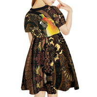 Papua New Guinea and Indonesia Batik Kid Short Sleeve Dress Bird of Paradise with Tribal Batik Patterns