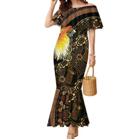 Papua New Guinea and Indonesia Batik Mermaid Dress Bird of Paradise with Tribal Batik Patterns