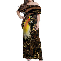 Papua New Guinea and Indonesia Batik Off Shoulder Maxi Dress Bird of Paradise with Tribal Batik Patterns LT03 Women Multicolor - Polynesian Pride