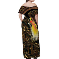 Papua New Guinea and Indonesia Batik Off Shoulder Maxi Dress Bird of Paradise with Tribal Batik Patterns