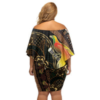 Papua New Guinea and Indonesia Batik Off Shoulder Short Dress Bird of Paradise with Tribal Batik Patterns LT03 - Polynesian Pride