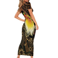 Papua New Guinea and Indonesia Batik Short Sleeve Bodycon Dress Bird of Paradise with Tribal Batik Patterns LT03 - Polynesian Pride