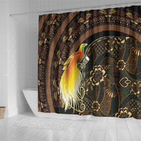 Papua New Guinea and Indonesia Batik Shower Curtain Bird of Paradise with Tribal Batik Patterns