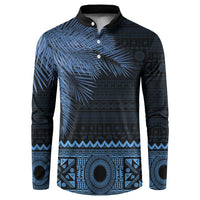 Fiji Palm Leaves Button Sweatshirt Masi and Tapa Tribal Pattern Blue Color LT03 Blue - Polynesian Pride