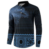 Fiji Palm Leaves Button Sweatshirt Masi and Tapa Tribal Pattern Blue Color LT03 - Polynesian Pride