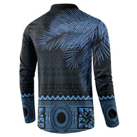 Fiji Palm Leaves Button Sweatshirt Masi and Tapa Tribal Pattern Blue Color LT03 - Polynesian Pride