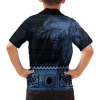 Fiji Palm Leaves Family Matching Puletasi and Hawaiian Shirt Masi and Tapa Tribal Pattern Blue Color LT03 - Polynesian Pride