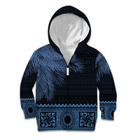 Fiji Palm Leaves Kid Hoodie Masi and Tapa Tribal Pattern Blue Color