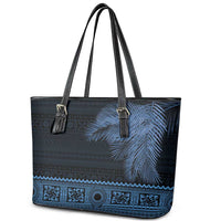 Fiji Palm Leaves Leather Tote Bag Masi and Tapa Tribal Pattern Blue Color LT03 - Polynesian Pride