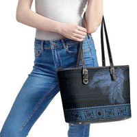 Fiji Palm Leaves Leather Tote Bag Masi and Tapa Tribal Pattern Blue Color LT03 - Polynesian Pride