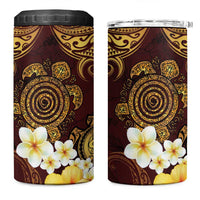 Polynesian Turtle 4 in 1 Can Cooler Tumbler Plumeria Hibiscus Pattern Oxblood