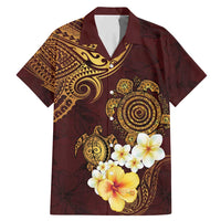 Polynesian Turtle Family Matching Mermaid Dress and Hawaiian Shirt Plumeria Hibiscus Pattern Oxblood LT03 Dad's Shirt - Short Sleeve Oxblood - Polynesian Pride