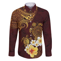 Polynesian Turtle Family Matching Mermaid Dress and Hawaiian Shirt Plumeria Hibiscus Pattern Oxblood LT03 Dad's Shirt - Long Sleeve Oxblood - Polynesian Pride