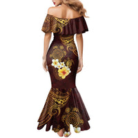 Polynesian Turtle Family Matching Mermaid Dress and Hawaiian Shirt Plumeria Hibiscus Pattern Oxblood LT03 - Polynesian Pride