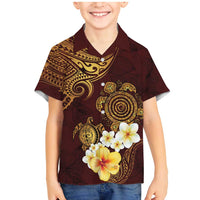 Polynesian Turtle Family Matching Mermaid Dress and Hawaiian Shirt Plumeria Hibiscus Pattern Oxblood LT03 Son's Shirt Oxblood - Polynesian Pride