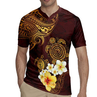Polynesian Turtle Rugby Jersey Plumeria Hibiscus Pattern Oxblood
