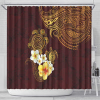 Polynesian Turtle Shower Curtain Plumeria Hibiscus Pattern Oxblood
