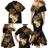 Polynesian Turtle Family Matching Mermaid Dress and Hawaiian Shirt Plumeria Hibiscus Pattern Black Color LT03 - Polynesian Pride