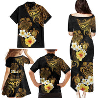 Polynesian Turtle Family Matching Puletasi and Hawaiian Shirt Plumeria Hibiscus Pattern Black Color LT03 - Polynesian Pride