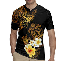 Polynesian Turtle Rugby Jersey Plumeria Hibiscus Pattern Black Color
