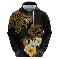 Polynesian Turtle Zip Hoodie Plumeria Hibiscus Pattern Black Color LT03 - Polynesian Pride