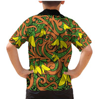 New Zealand Kowhai Flowers Family Matching Mermaid Dress and Hawaiian Shirt Maori Koru Pattern LT03 - Polynesian Pride