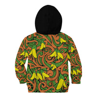 New Zealand Kowhai Flowers Kid Hoodie Maori Koru Pattern